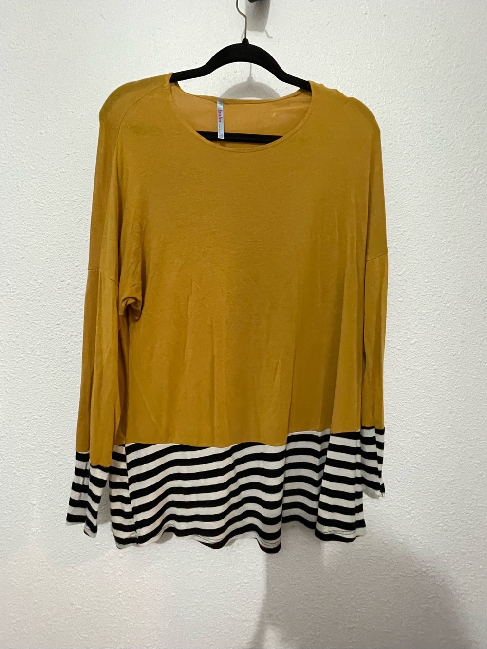 Azules Mustard Black & White Striped Long Sleeve Top Small